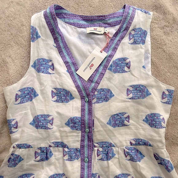 NWT Vineyard Vines Tang Fish Linen Dress White Blue Size M - Picture 8 of 12